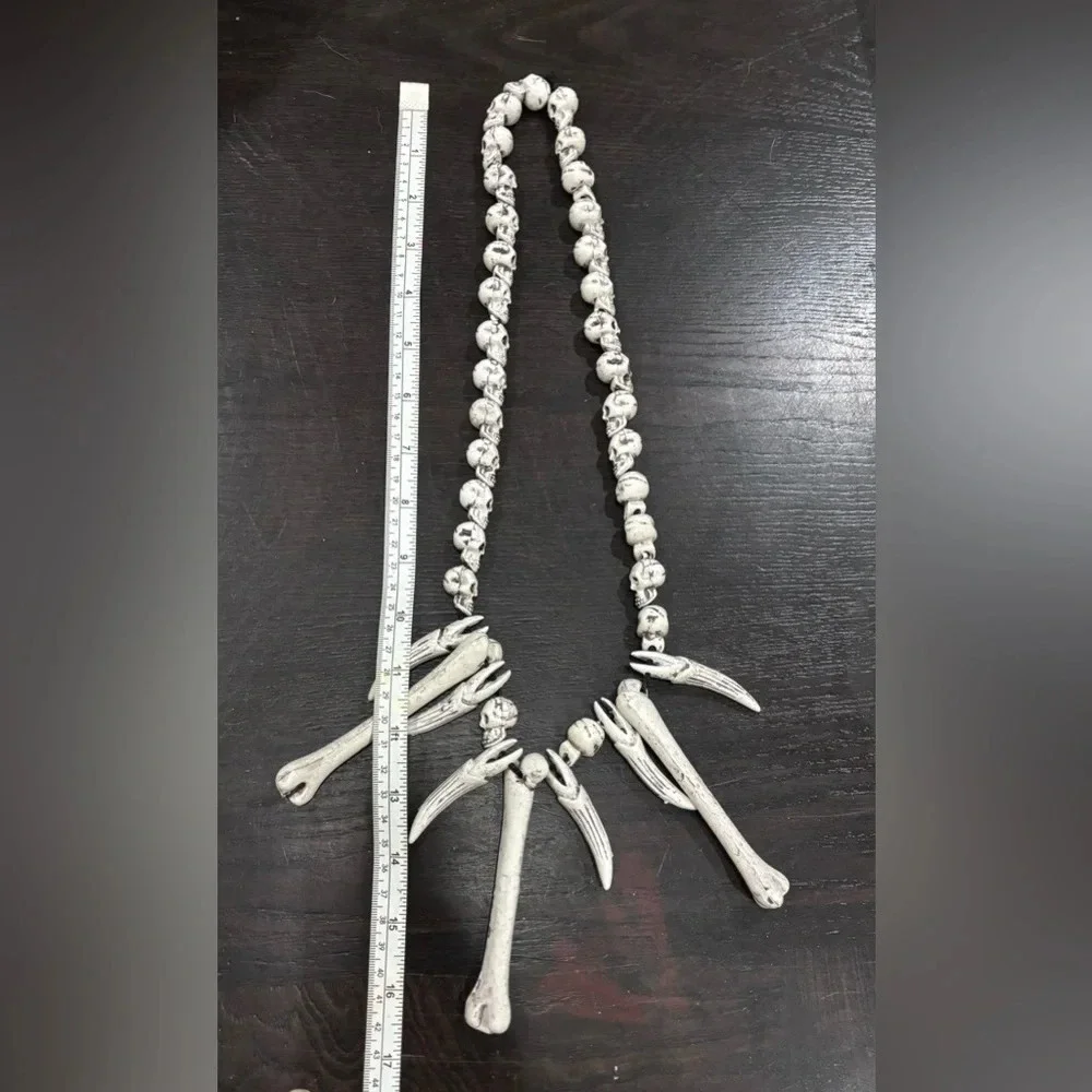 Costume Jewelry Skull & Bones Necklace Bracelet Caveman Halloween Voodoo
